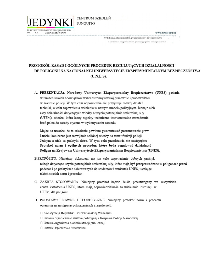 Protokół Norm I Procedur Poligonu | PDF