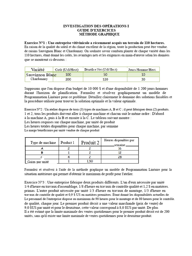Modèles de Programmation Linéaire : Exercices | PDF | Optimisation ...