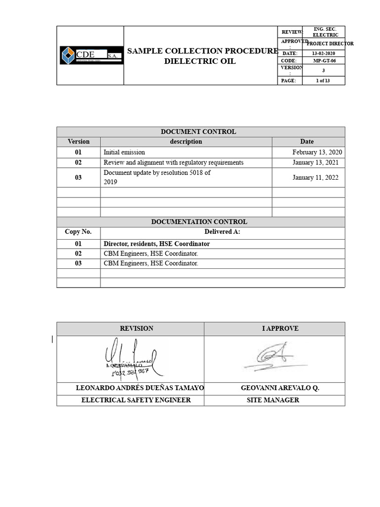 MP-GT-06 Procedure For Collecting Dielectric Oil Sample - DP - V3.0 ...