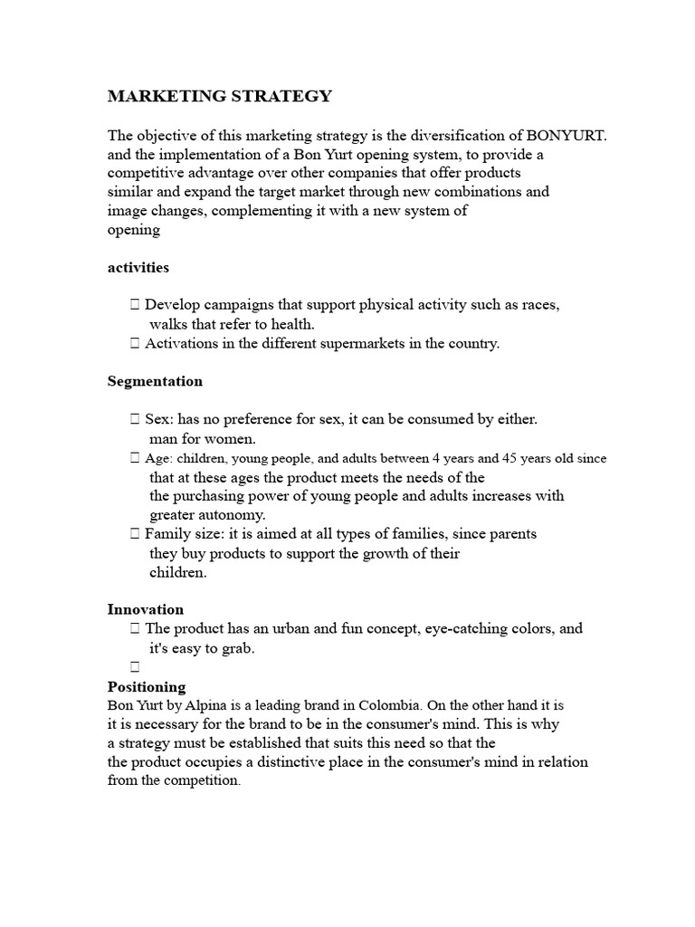 Bon Yurt Marketing Strategy Overview | PDF | Marketing | Brand