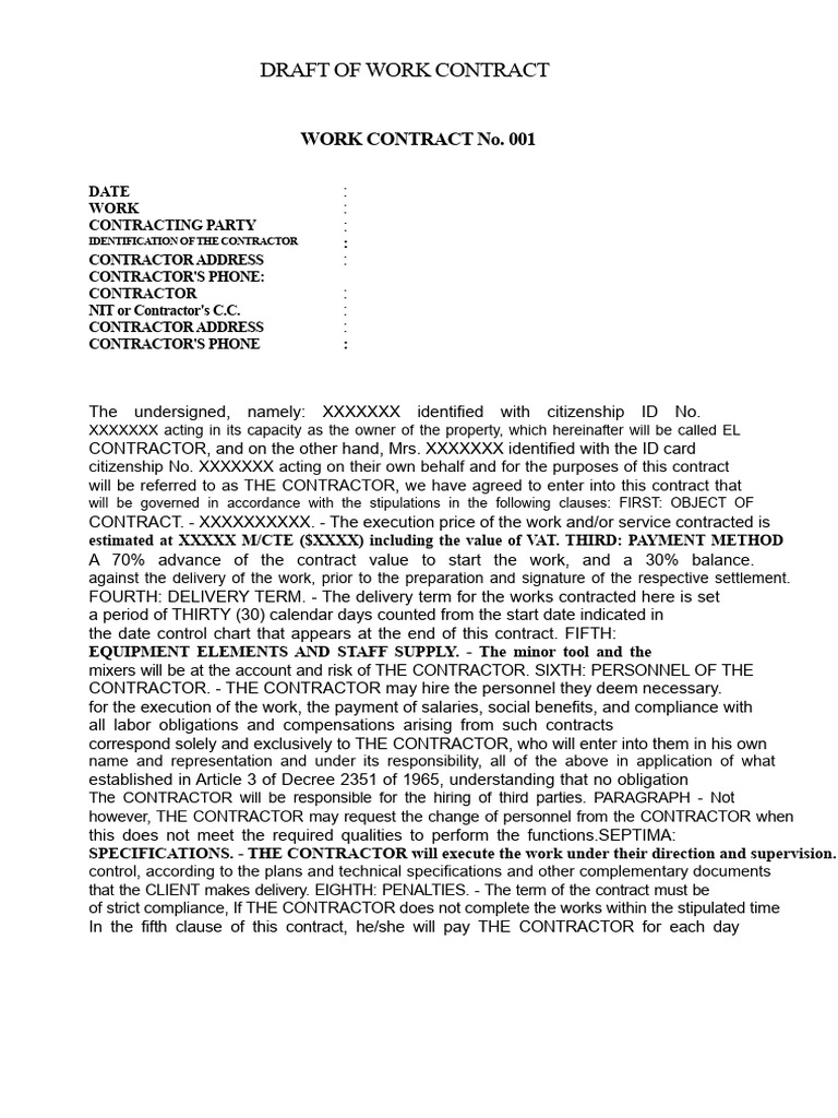 Work Contract Draft Overview | PDF | Business | Business Law