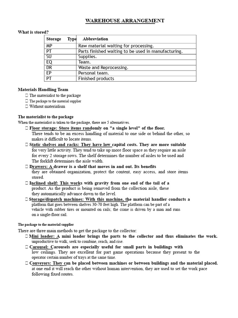 Warehouse Material Arrangement Guide | PDF | Warehouse