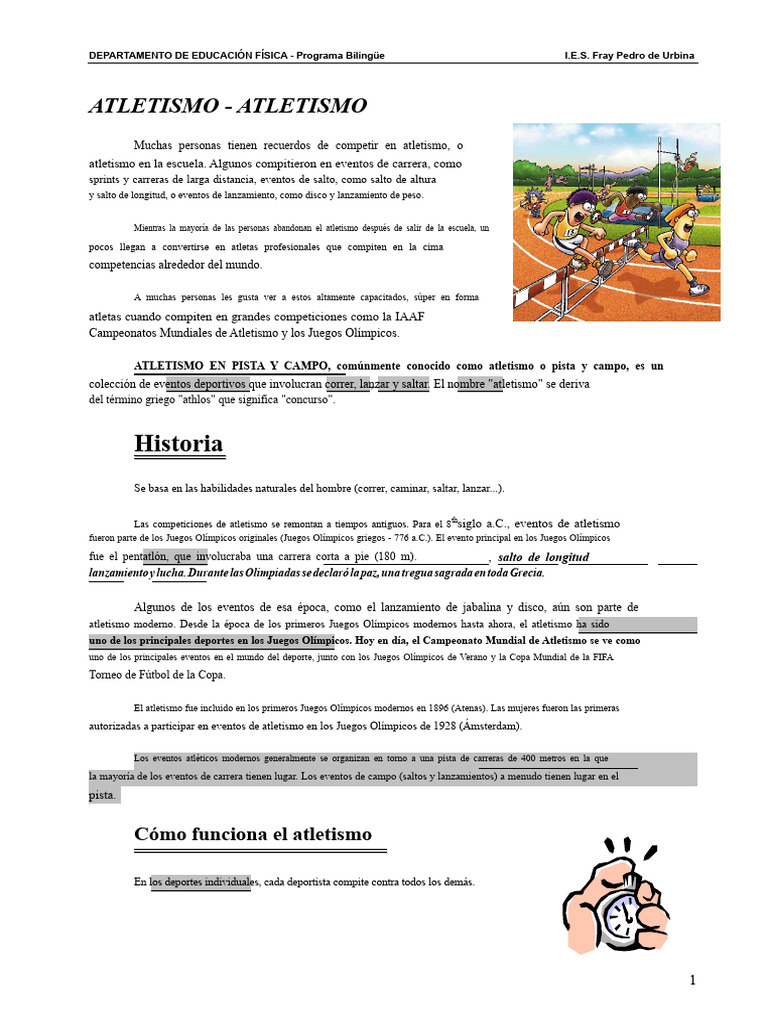 Atletismo: Historia y Eventos Clave | PDF | Deporte del atletismo ...