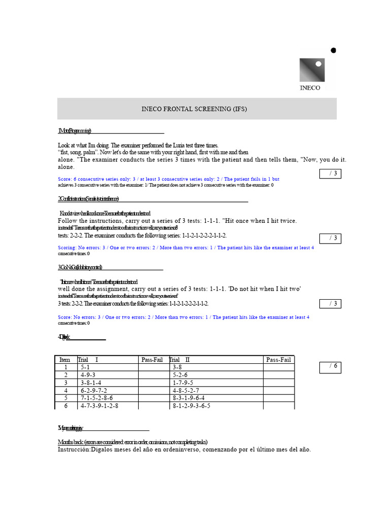 INECO Frontal Screening Overview | PDF | Mental Processes | Neuroscience