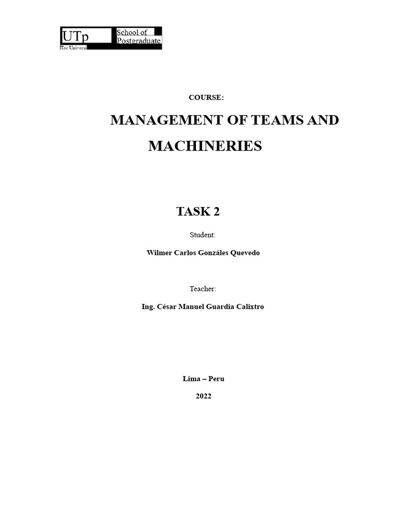 Task 2-Management of Teams and machinery-WCGQ | PDF