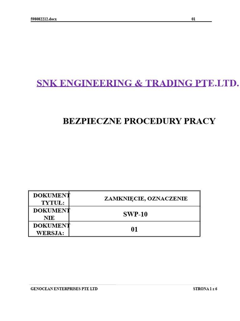 SWP-10 Zablokowanie I Oznaczenie (LOTO) | PDF