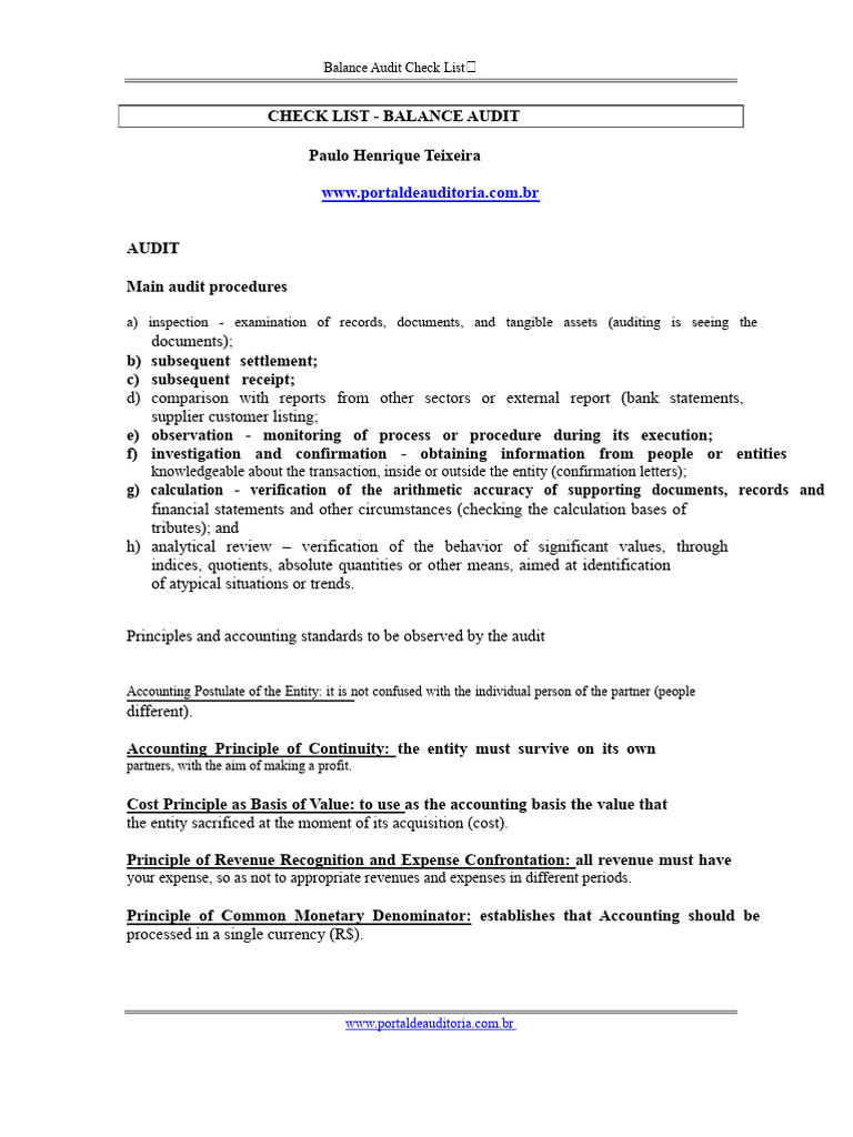 Balance Audit Checklist Guide | PDF | Audit | Expense
