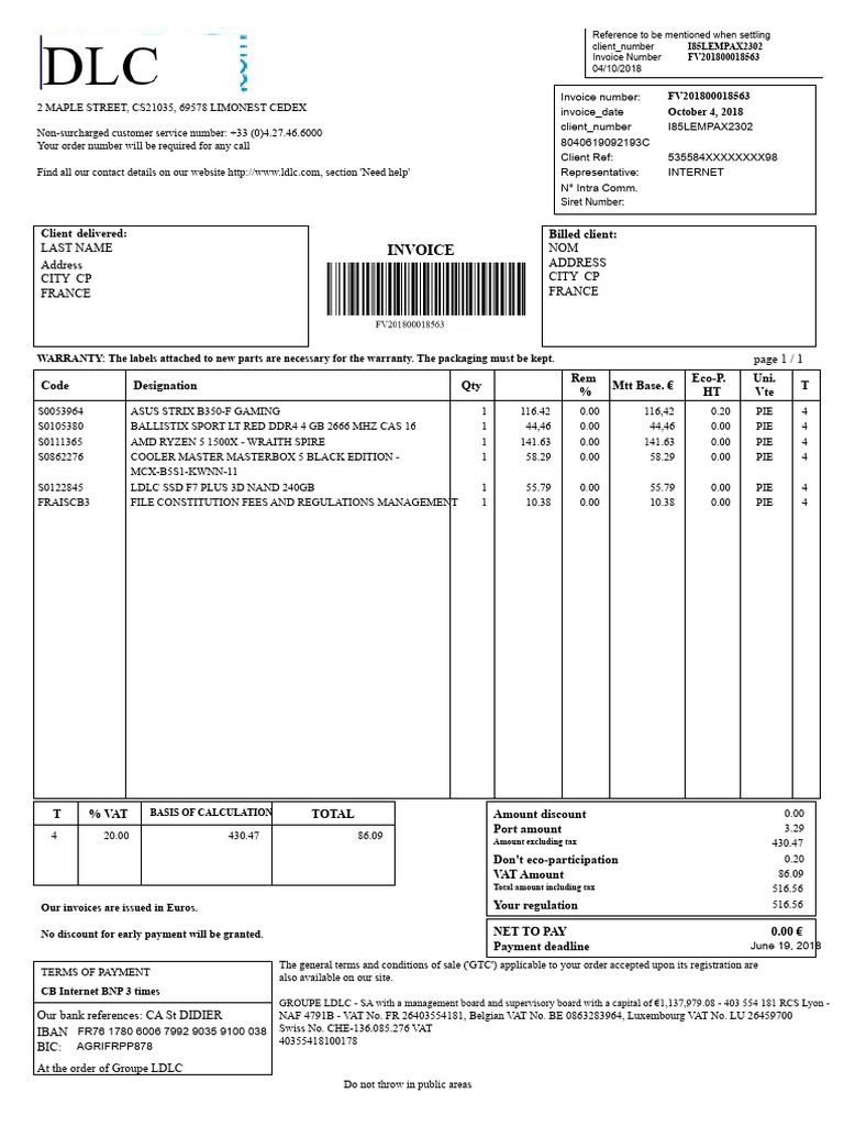 LDLC Invoice | PDF | Receipt | Value Added Tax
