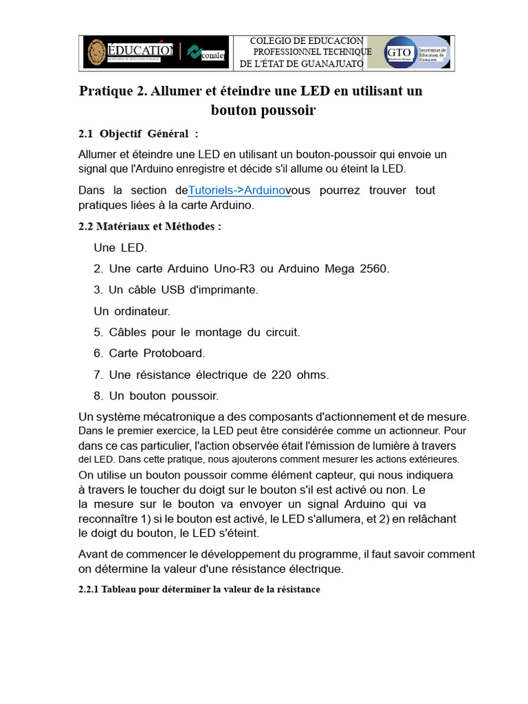 LED On/Off avec Arduino et bouton | PDF | Arduino | Programmation ...