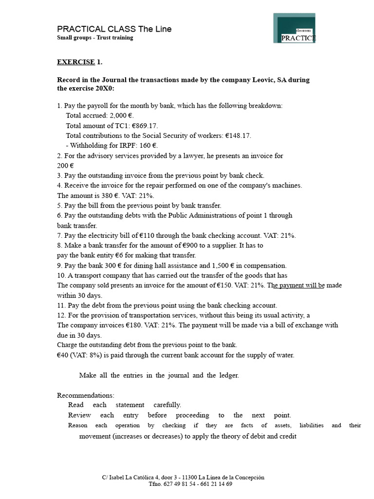 Exercise Topic 4 ACCOUNTING | PDF | Banks | Debits And Credits