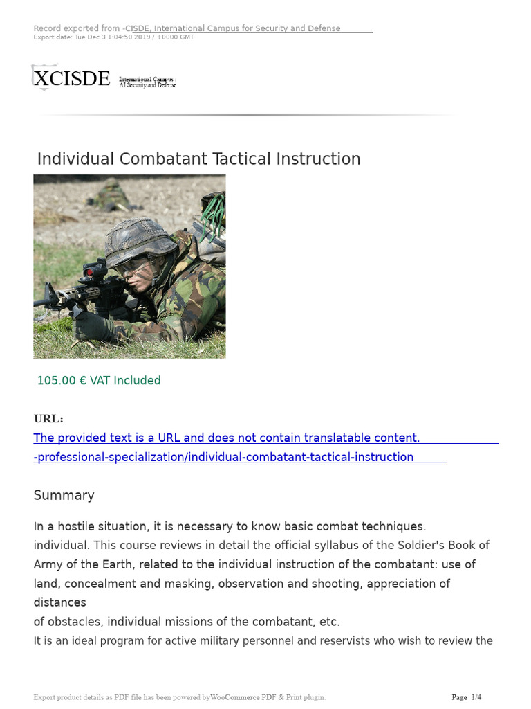 Individual Combatant Tactical Course | PDF | Military