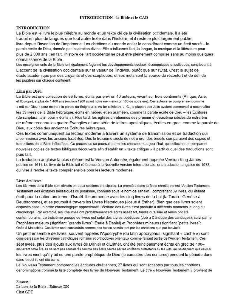 INTRODUCTION - La Bible Et Le CAD | PDF | Bible | Nouveau testament