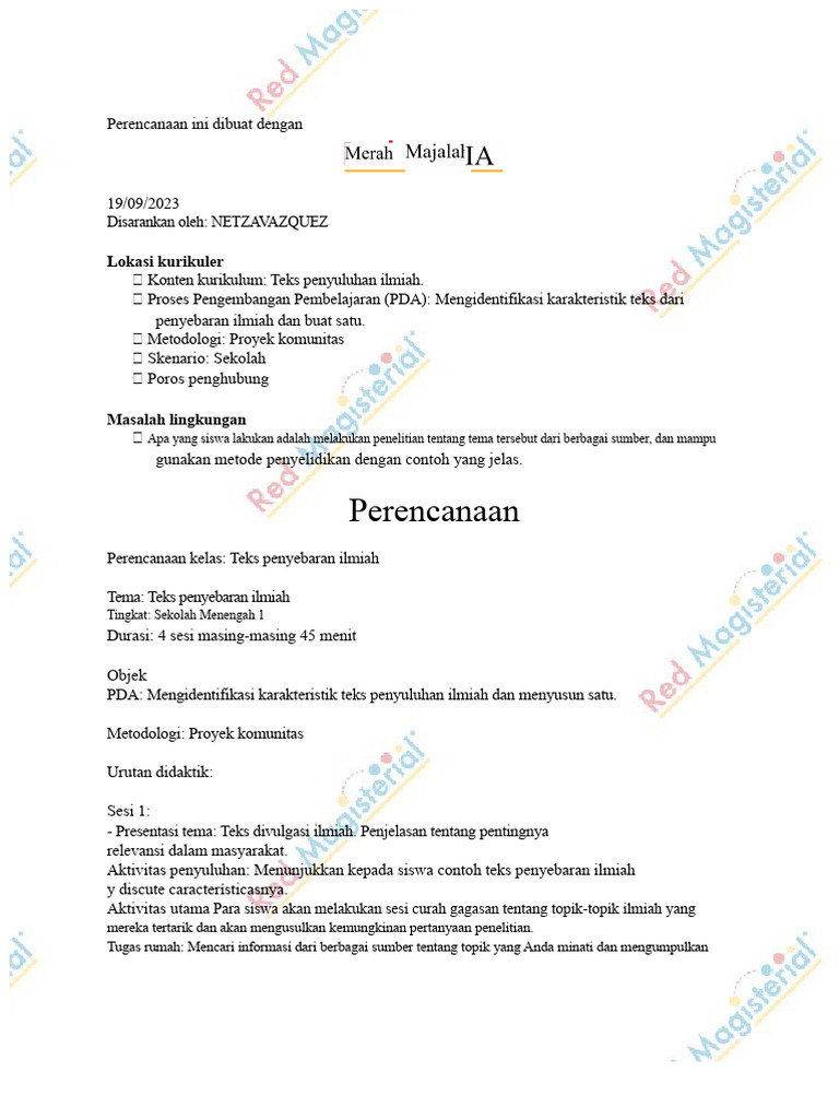 Rencana Pembelajaran Teks Ilmiah Sekolah | PDF