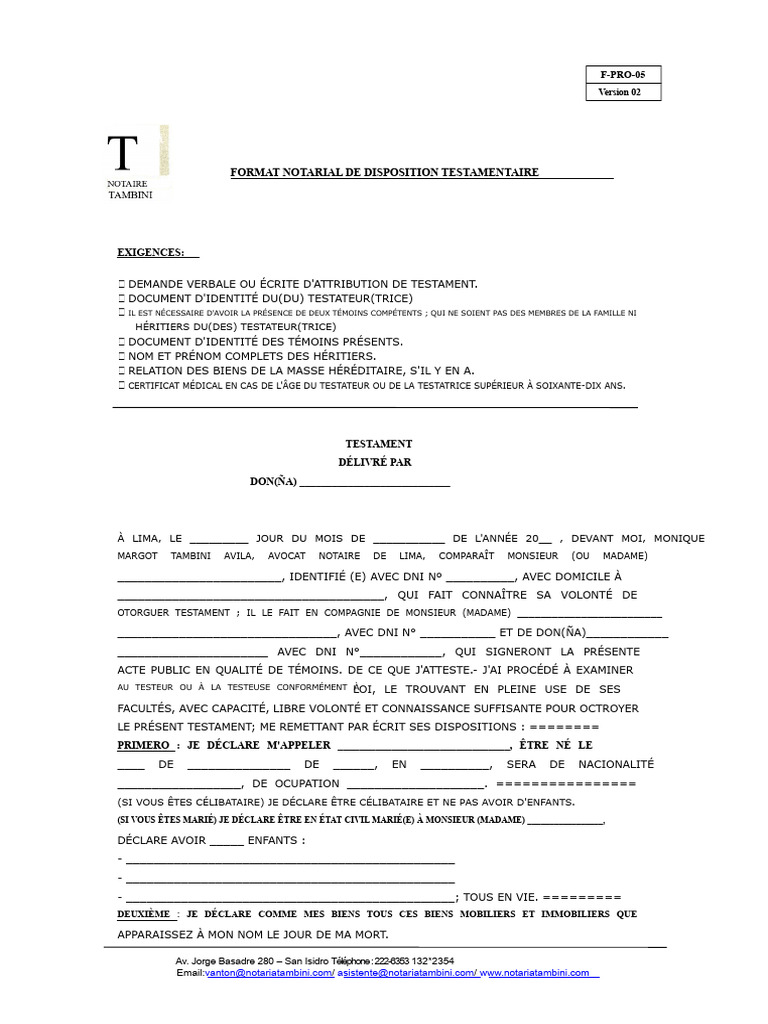 Modèle de testament notarial PDF | PDF