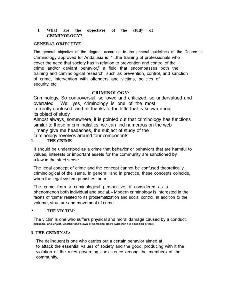 Objectives of Criminology Explained | PDF | Crimes | Crime & Violence