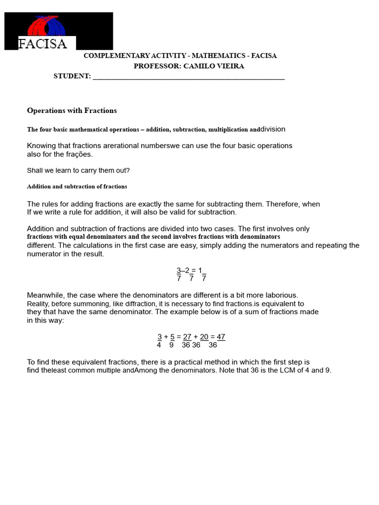 Operations with Fractions Guide | PDF | Multiplication | Algebra