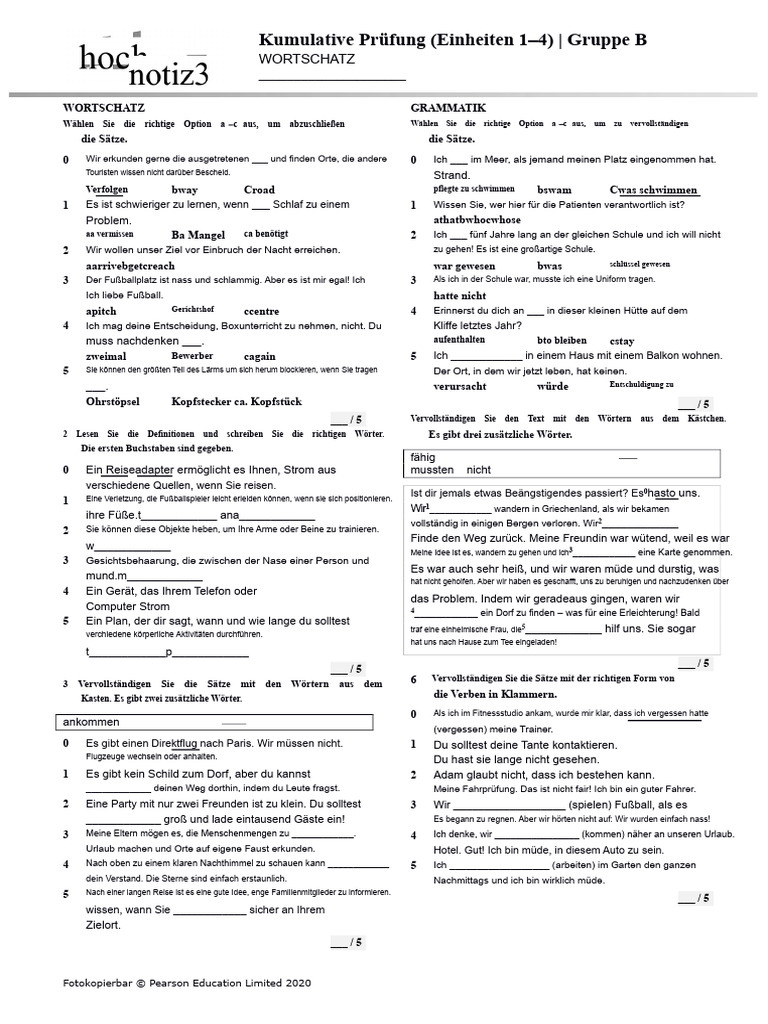HighNote3 Kumulativer Test Einheiten01 04 GruppeB | PDF