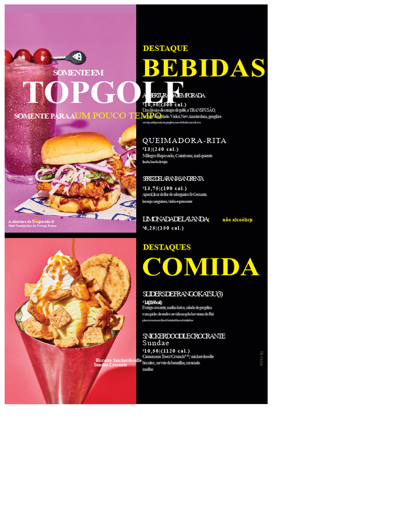 Menu de Bebidas e Petiscos Topgolf | PDF | Coquetéis | Glúten