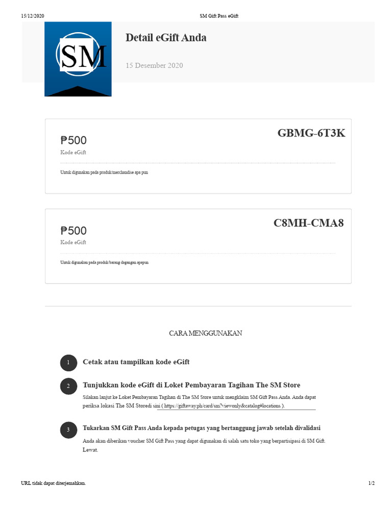 Panduan Klaim SM Gift Pass eGift | PDF