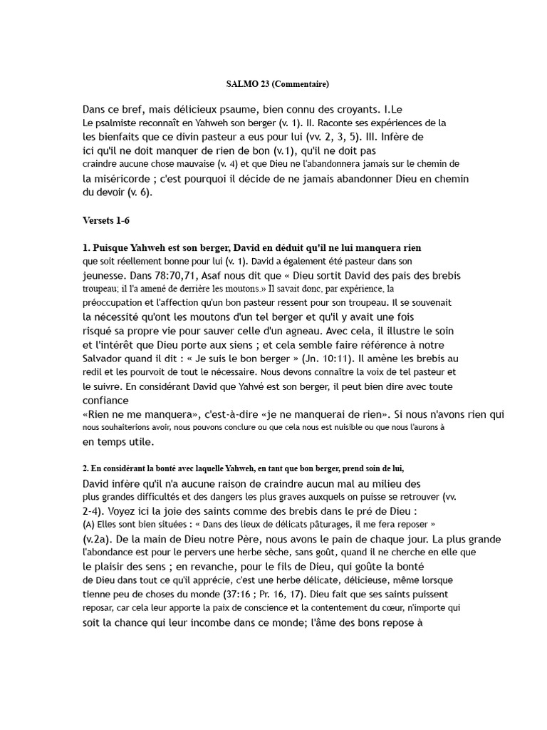 Commentaire sur le Psaume 23 | PDF | Berger | Dieu