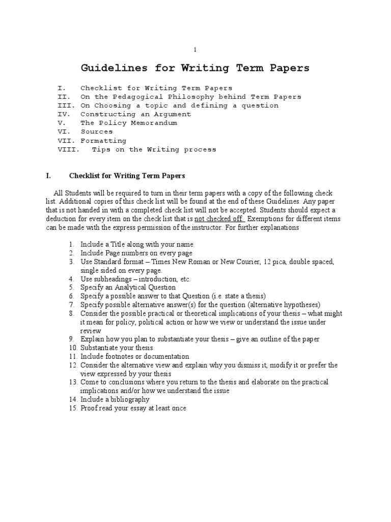 Term Paper Guidelines PDF Thesis Memorandum