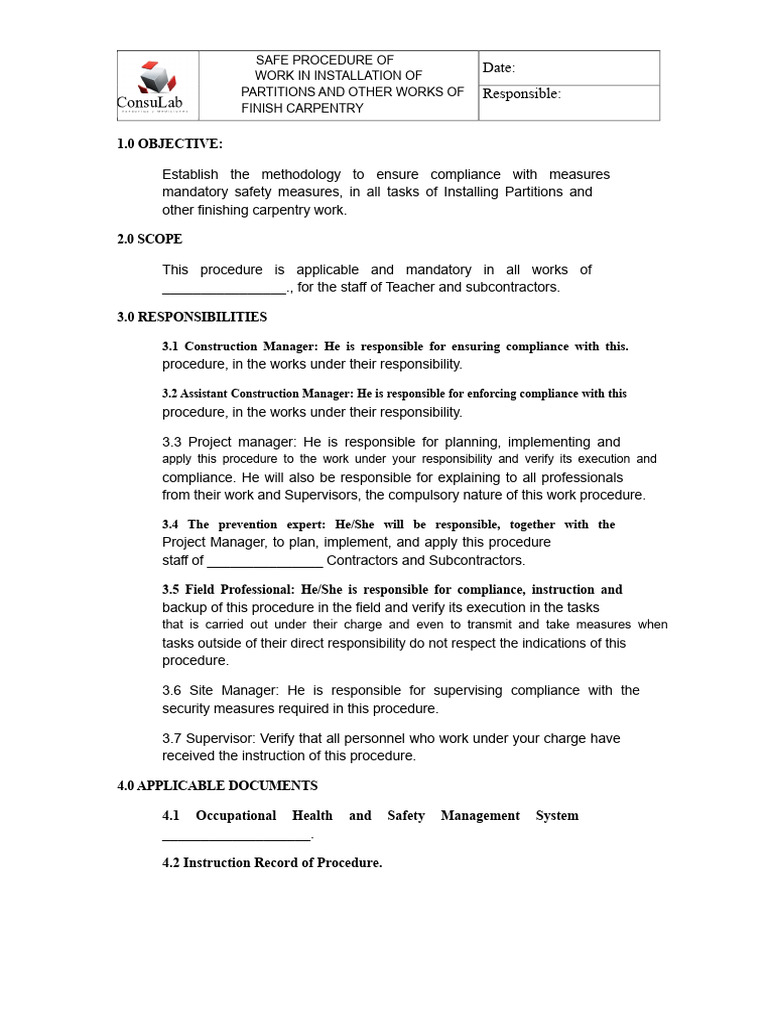 Safe Partition Installation Procedures | PDF | Personal Protective ...
