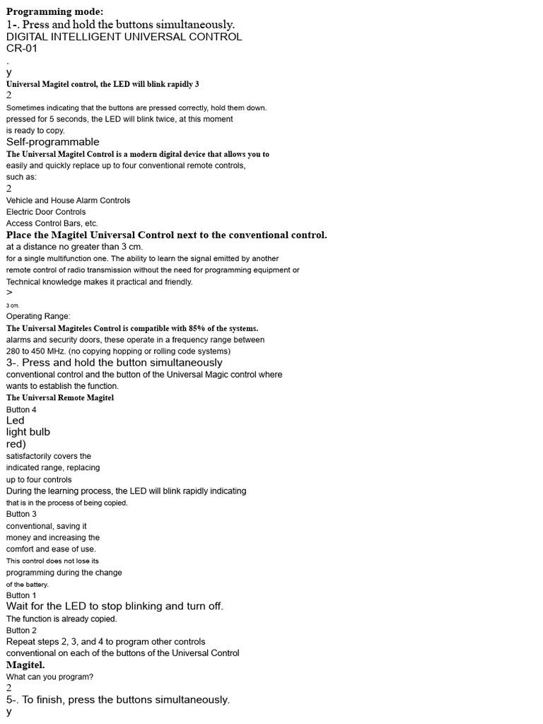 Universal Magitel Remote Programming Guide | PDF