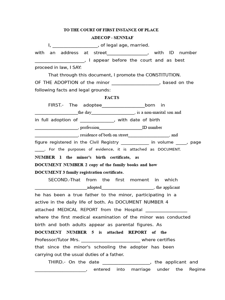 Adoption Petition for Minor in Panama | PDF | Birth Certificate | Adoption