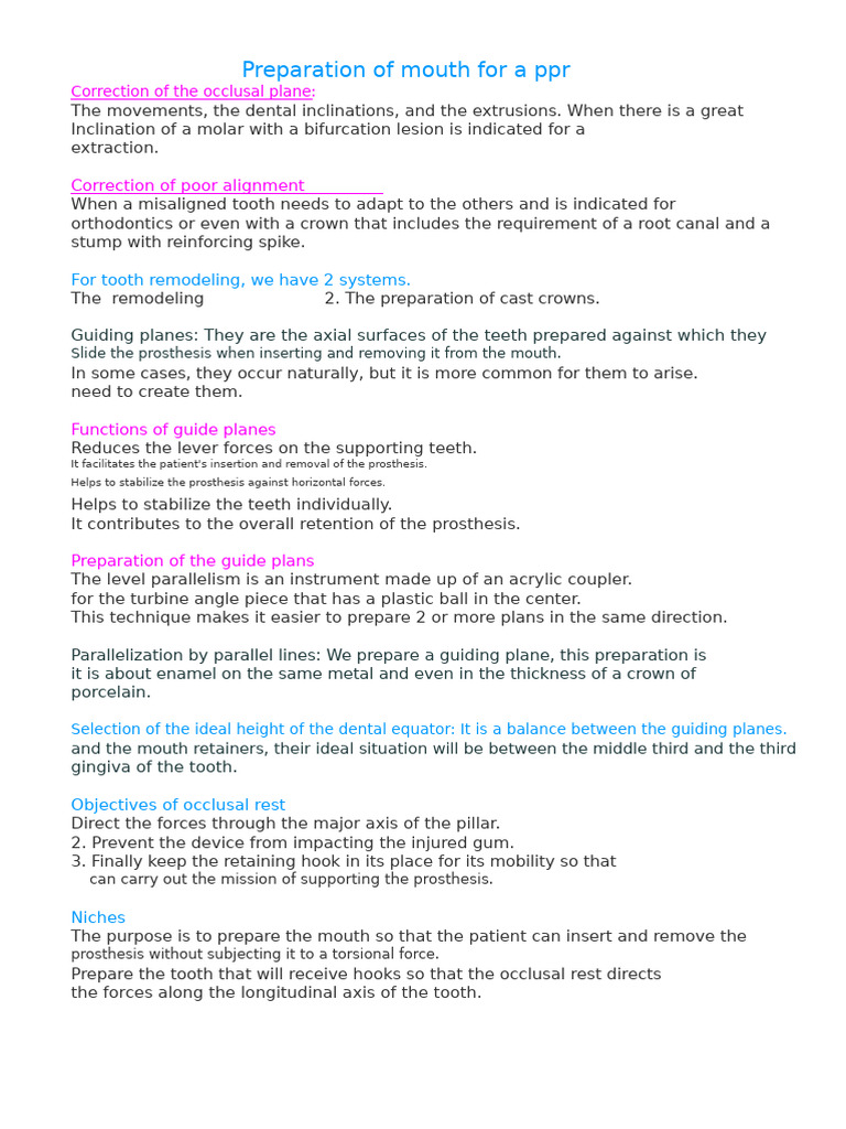Preparation of Mouth For A PPR | PDF | Mouth | Dentistry Branches