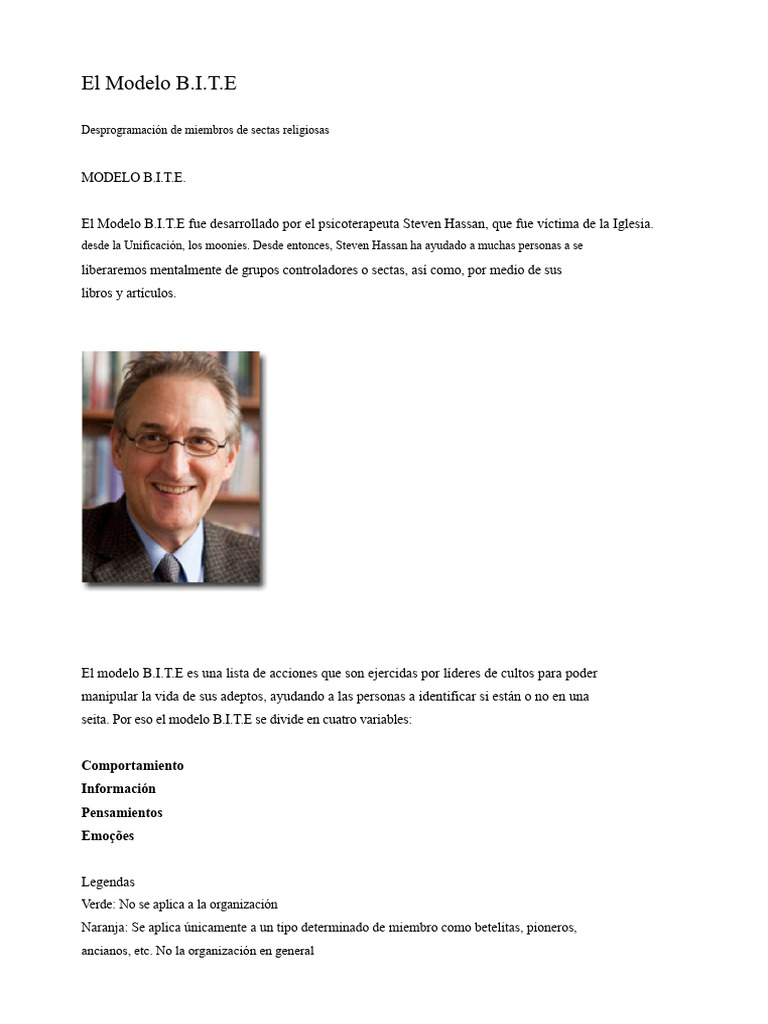 Desprogramación de sectas: Modelo B.I.T.E. | PDF | Pensamiento | Secta