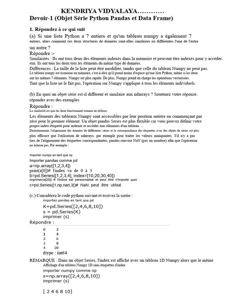 Comparaison des structures de données Python et Pandas | PDF ...