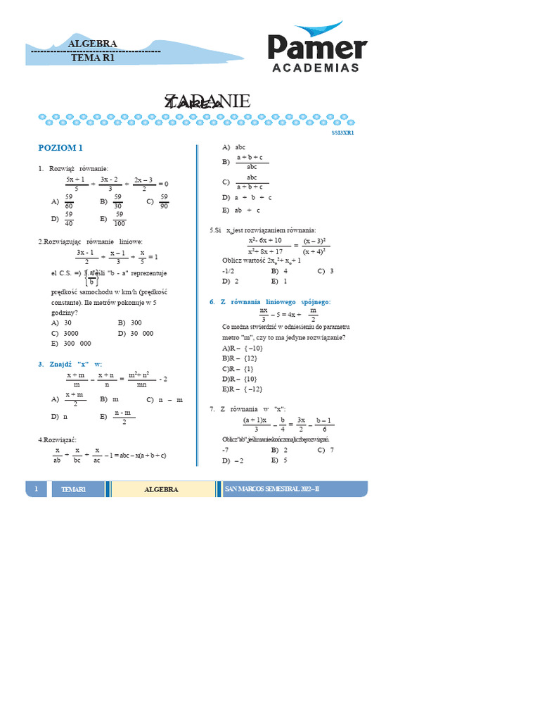 3.algebra - Sem R1 - Zadanie | PDF