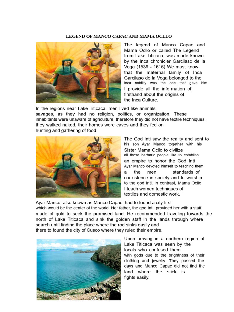LEGEND OF MANCO CAPAC AND MAMA OCLLO and The Ayar Brothers | PDF | Inca ...