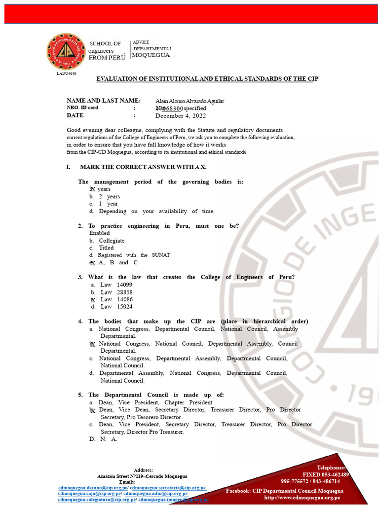 Evaluation of Institutional and Deontological Standards of Cip 2022 I ...