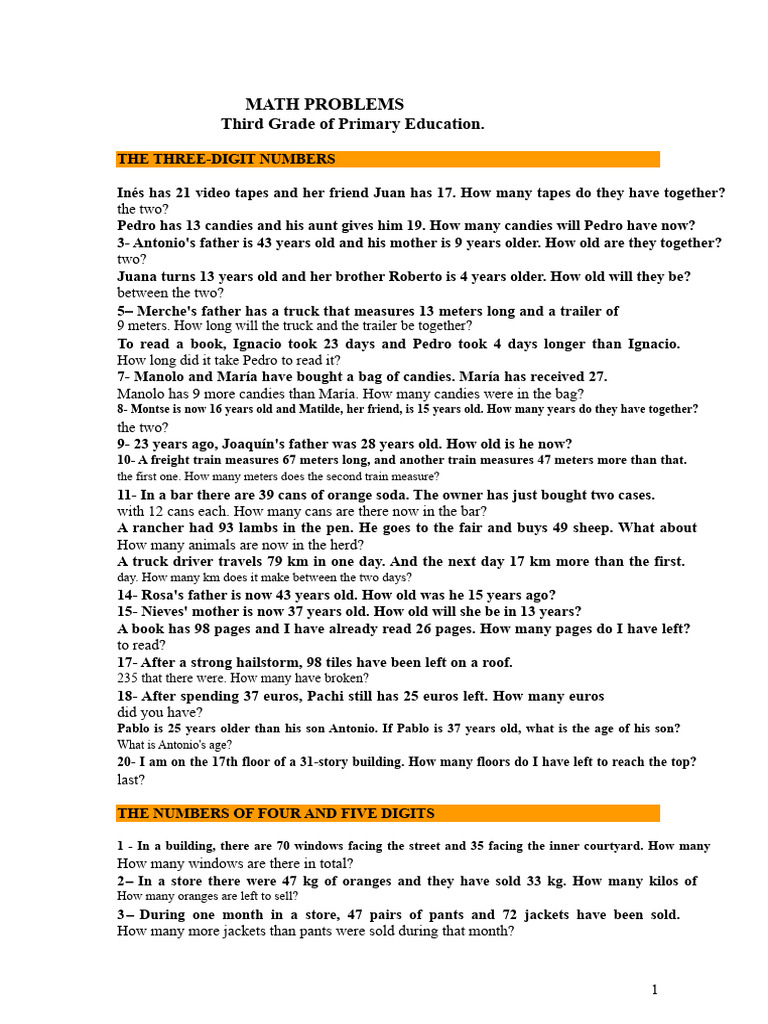 Third Grade Math Problems Guide | PDF | Bottle | Milk