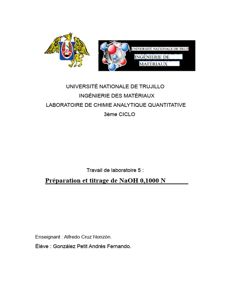 Titrage de NaOH 0,1000 N en laboratoire | PDF | Hydroxyde de sodium ...