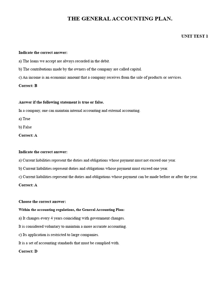 General Accounting Plan Unit Test Guide | PDF | Credit Card | Credit