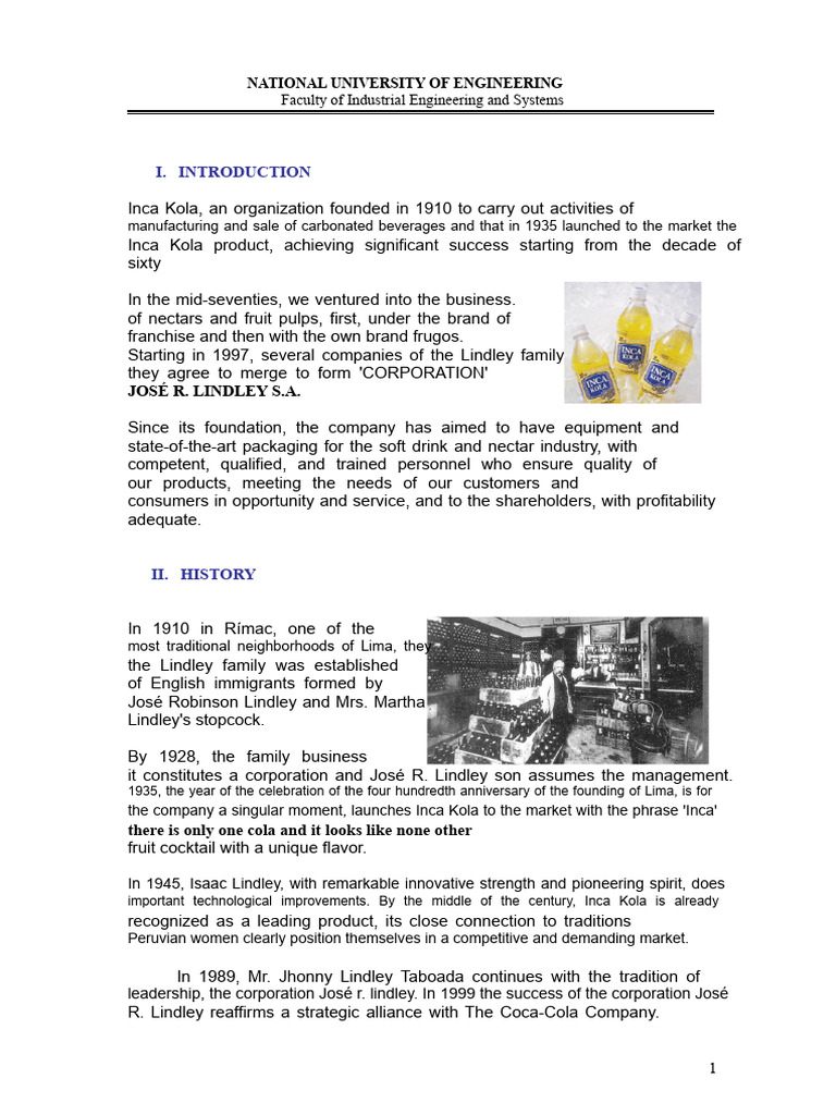 Inca Kola and José R. Lindley Corporation History | PDF | Sugar ...