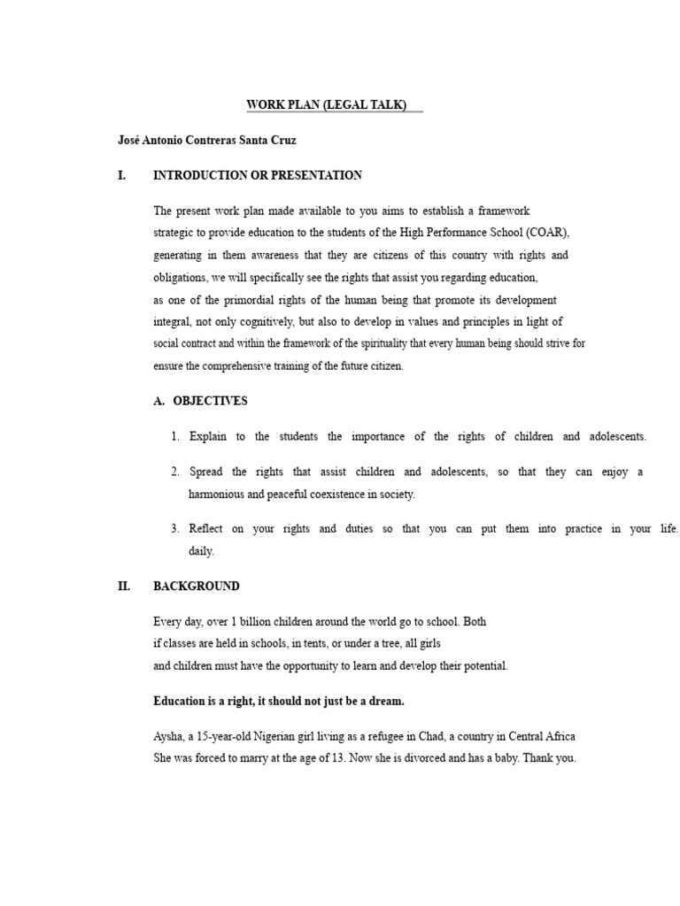 Work Plan Law Uss | PDF | Knowledge | Rights