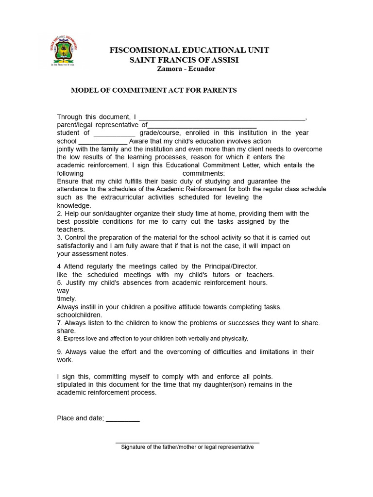 Parent Commitment Act for Education | PDF