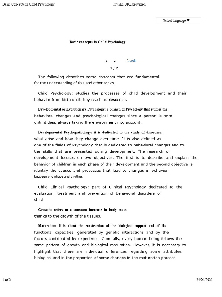 Fundamentals of Child Psychology Concepts | PDF | Developmental ...