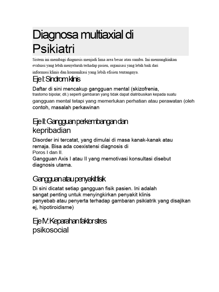 Diagnosa Multiaxial dalam Psikiatri | PDF