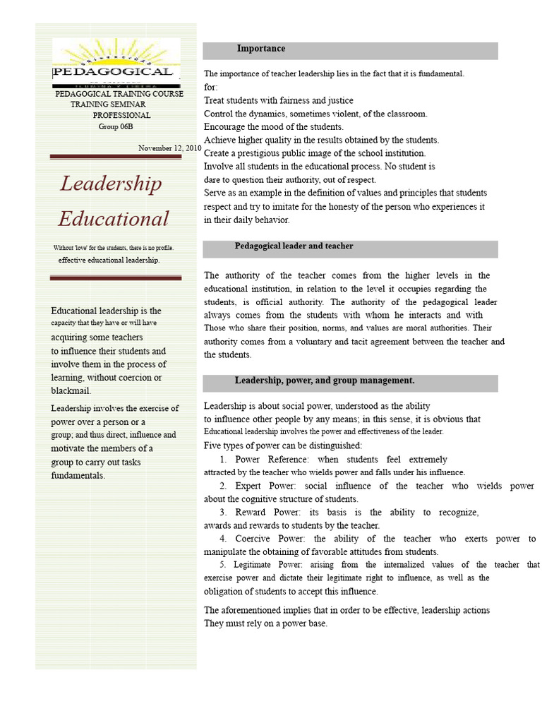 Brochure Leadership | PDF | Power (Social And Political) | Leadership