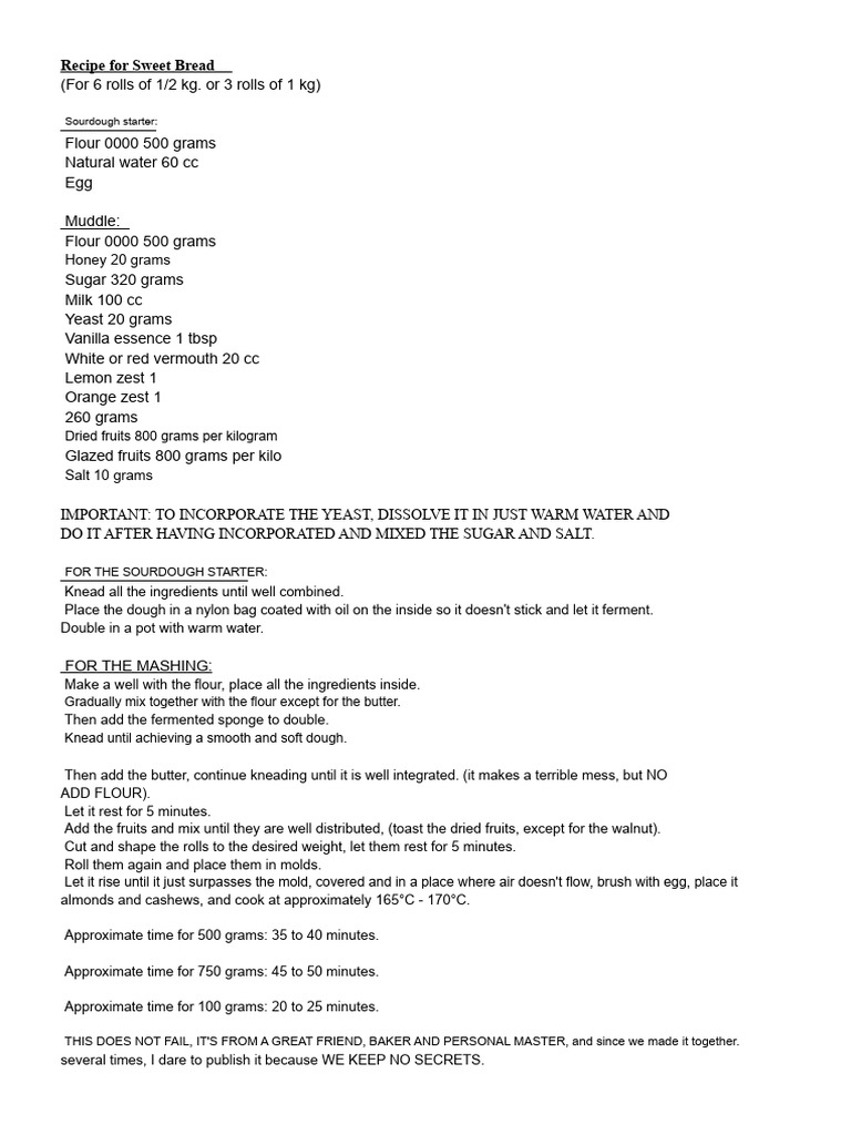 Recipe For Sweet Bread | PDF