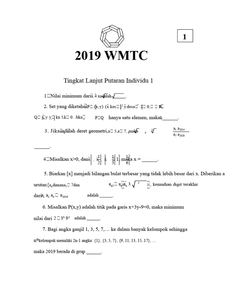 Soal dan Jawaban WMTC 2019 Tingkat Lanjut | PDF