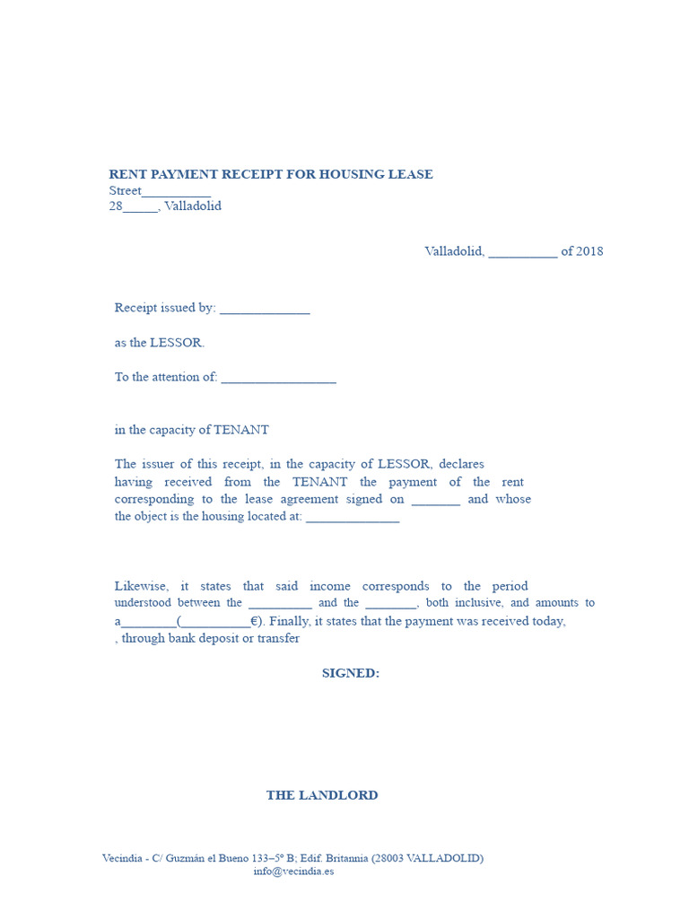 Template Receipt Payment Rent For Leasing | PDF