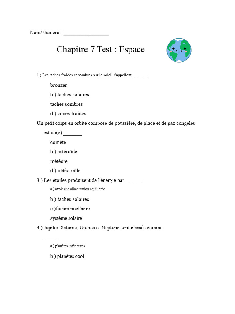 Quiz sur le système solaire et les étoiles PDF Planètes Soleil — free download