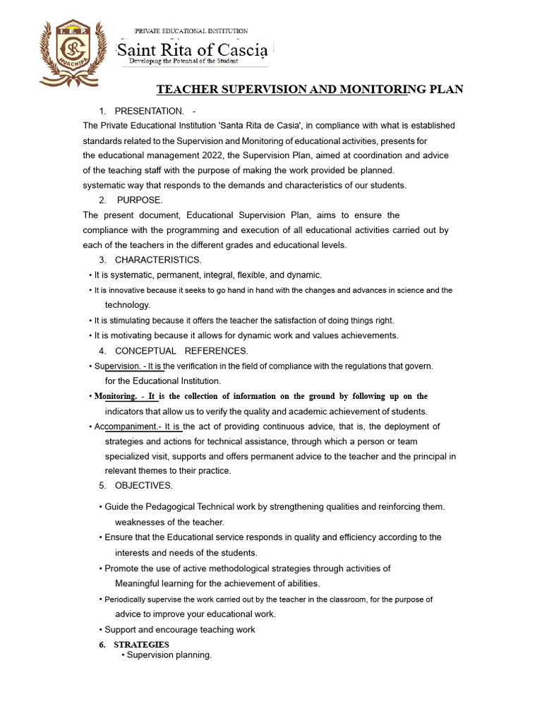 Teacher Supervision Plan 2022 | PDF | Teachers | Methodology