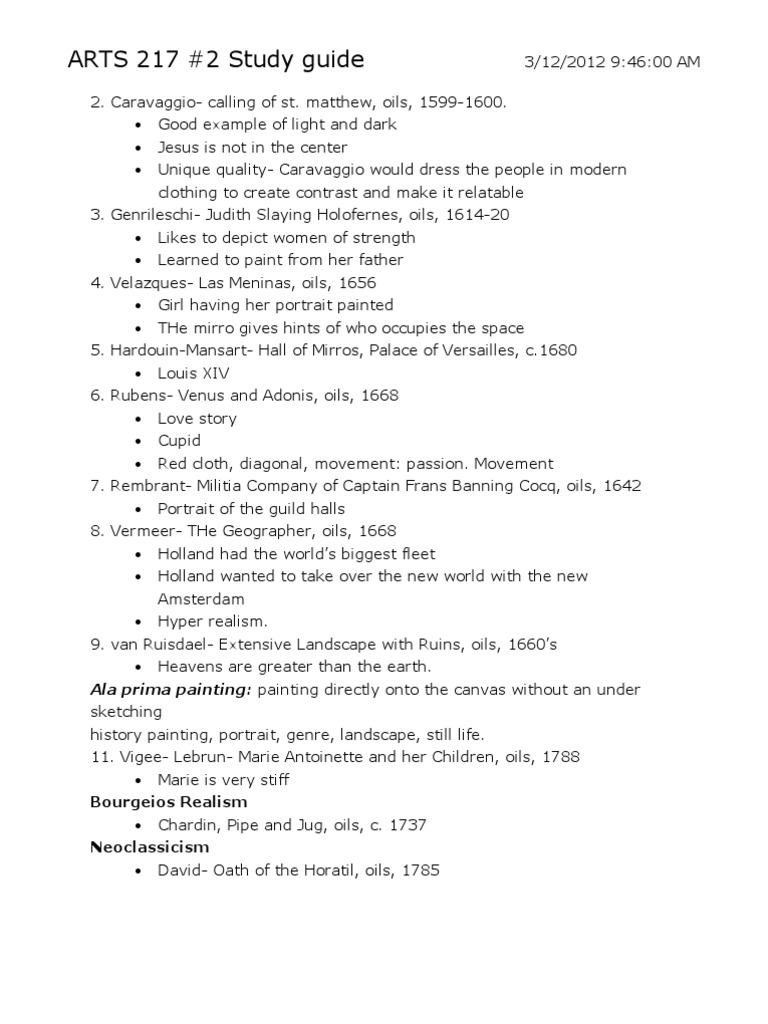 ARTS 217 Study Guide 2 | PDF | Paintings | Romanticism