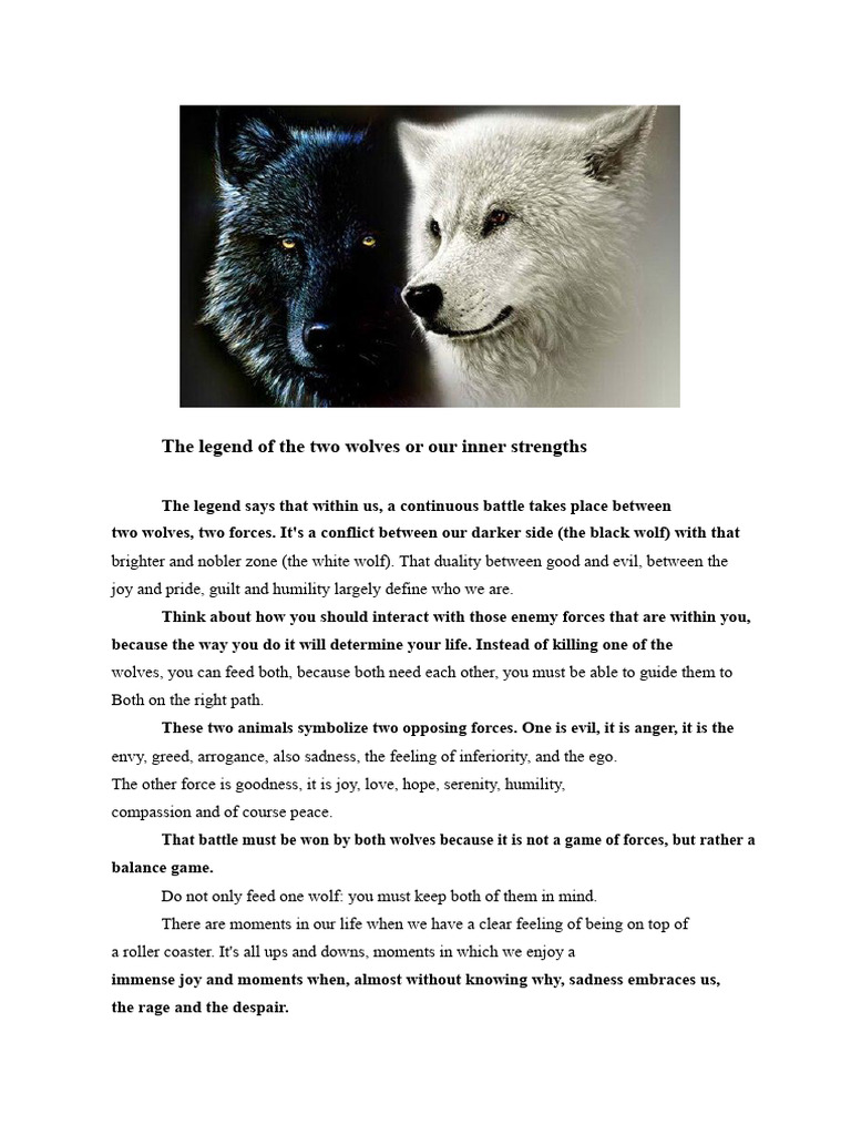 Tell The Cherokee Legend of The Two Wolves That A Continuous Battle ...